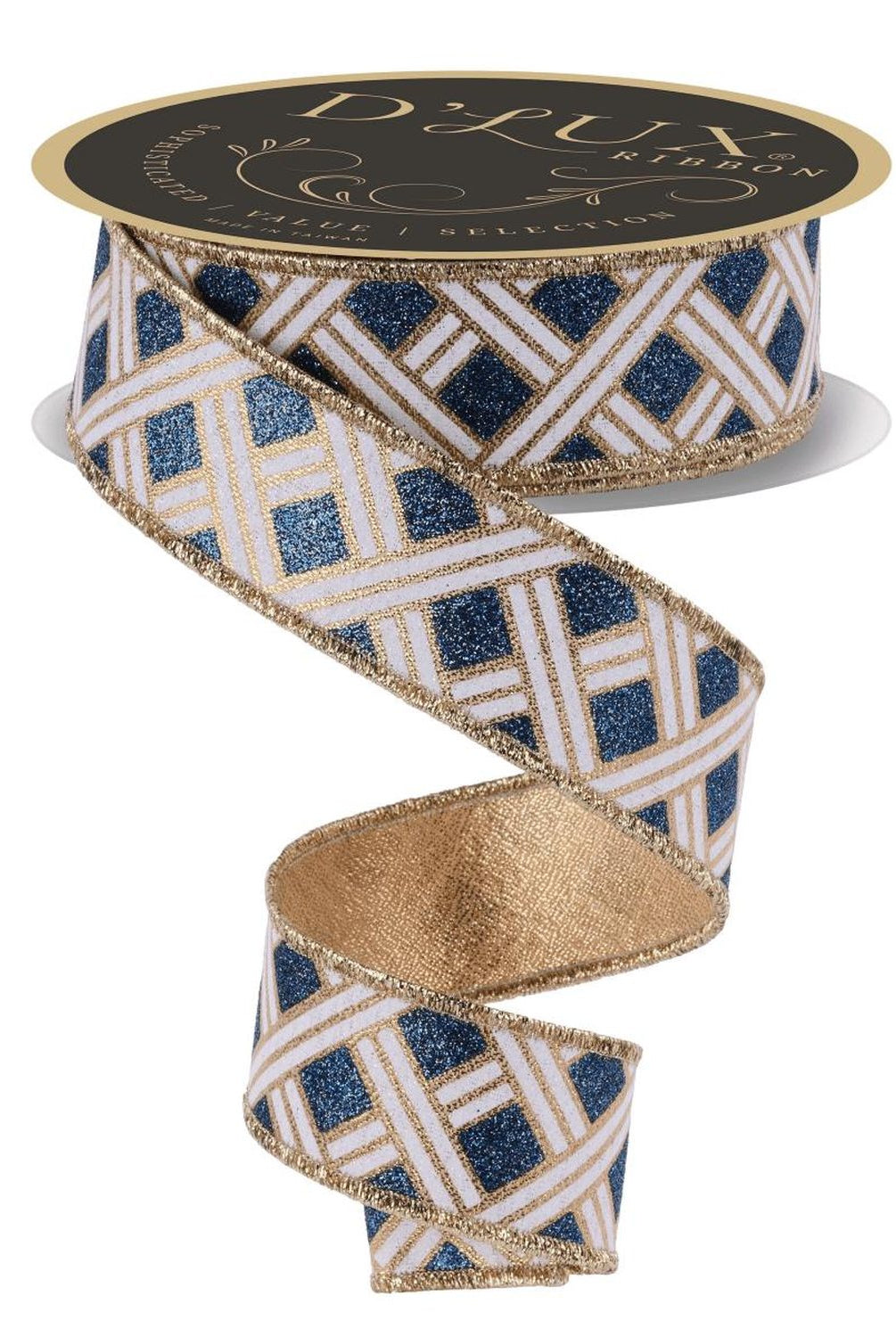 Shop For 1.5in Metallic Basketweave Ribbon: Smoke Blue & Gold (10 Yards)