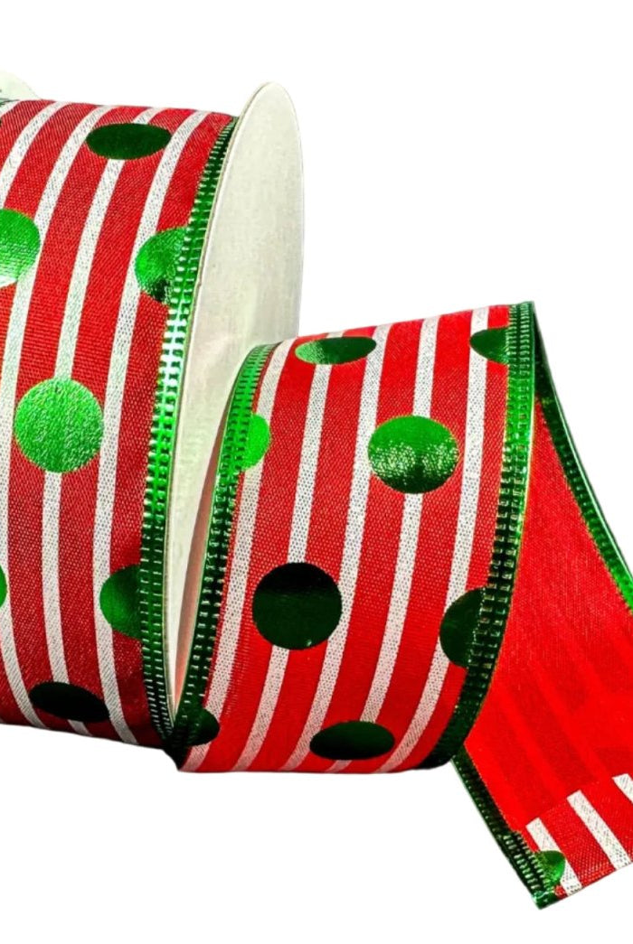 Shop For 1.5in Polka Dot Striped Ribbon: Red/Green (10 Yards)