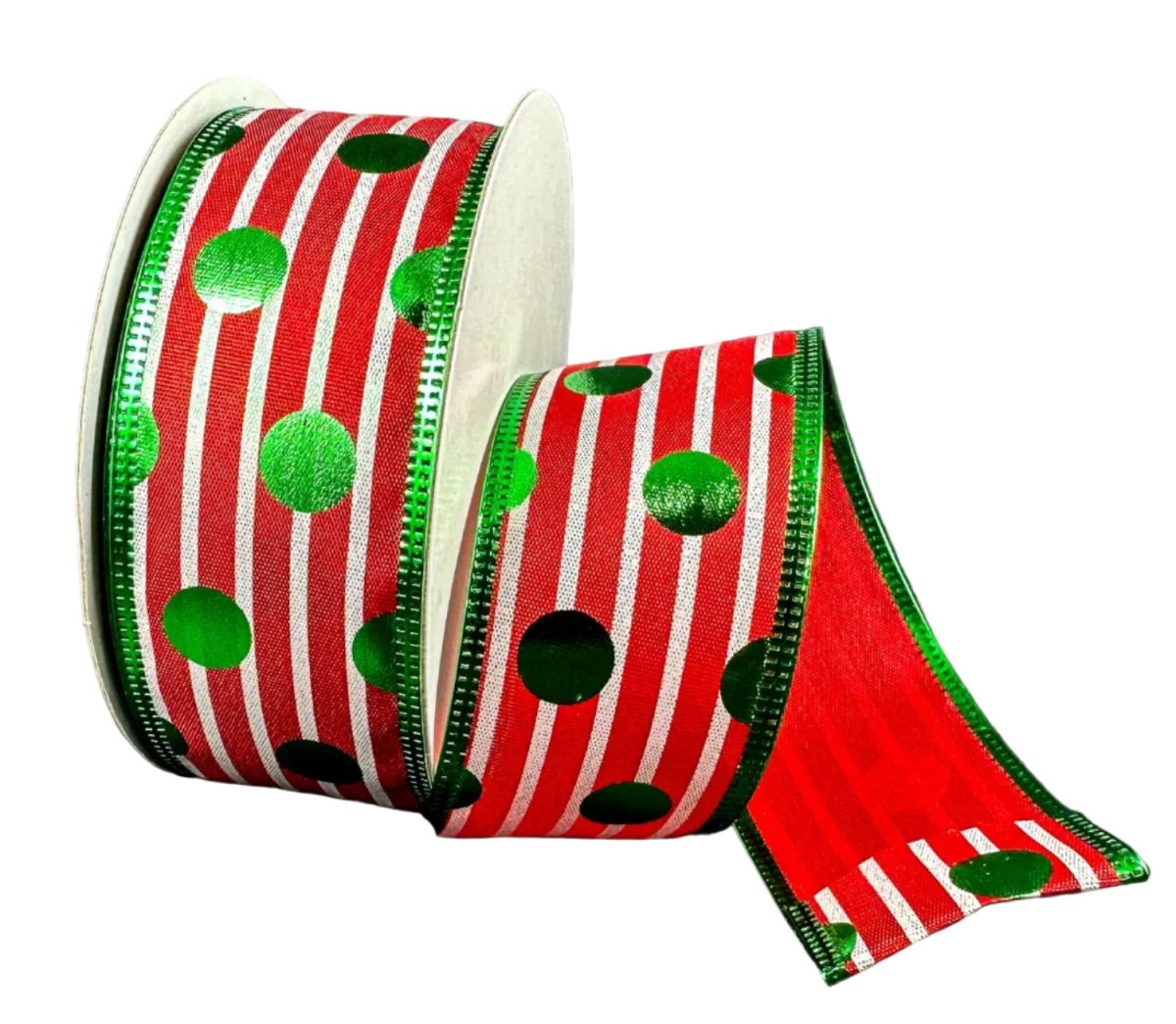 Shop For 1.5in Polka Dot Striped Ribbon: Red/Green (10 Yards)
