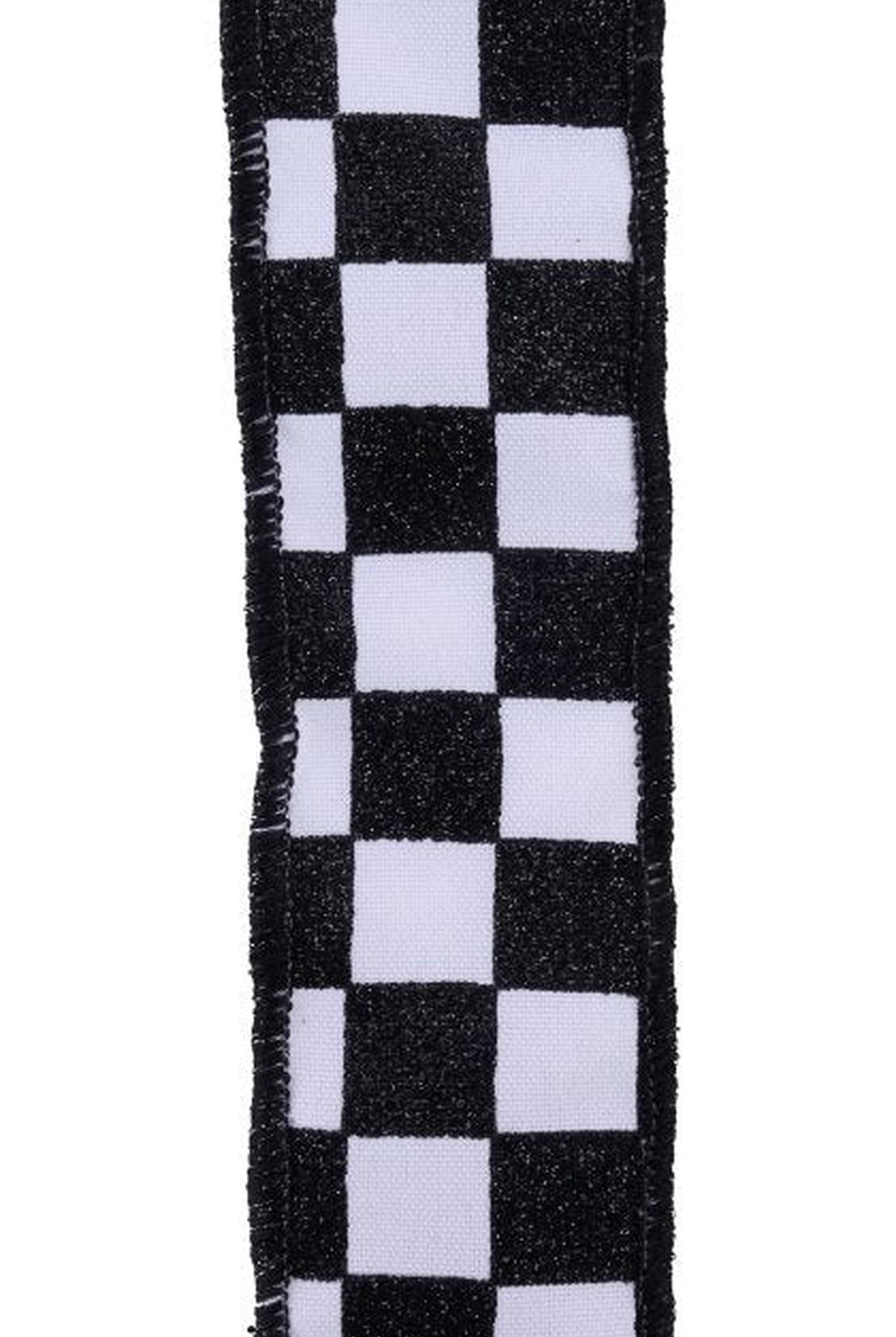 1.5in Print Glitter Check Ribbon: Black (10 Yards)