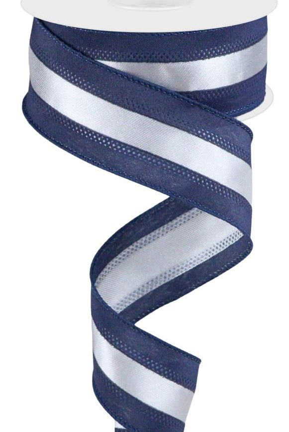 Shop For 1.5in Satin Team Stripe Ribbon: Navy & Grey (10 Yards)