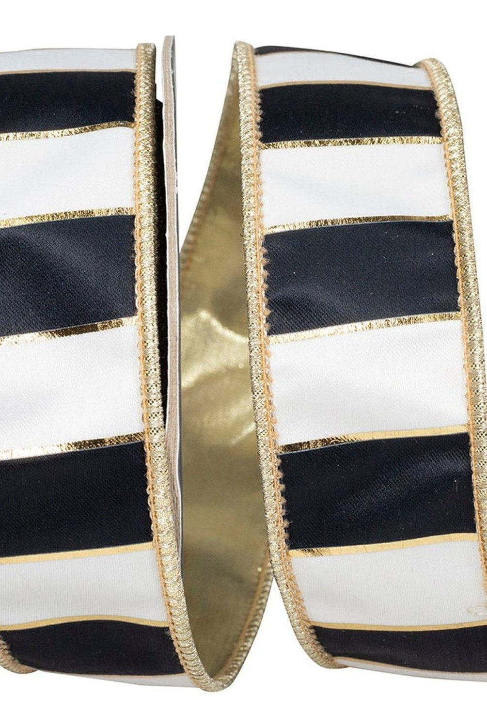 Shop For 1.5in Striped Metallic Back Ribbon: Black/Gold (10 Yards)