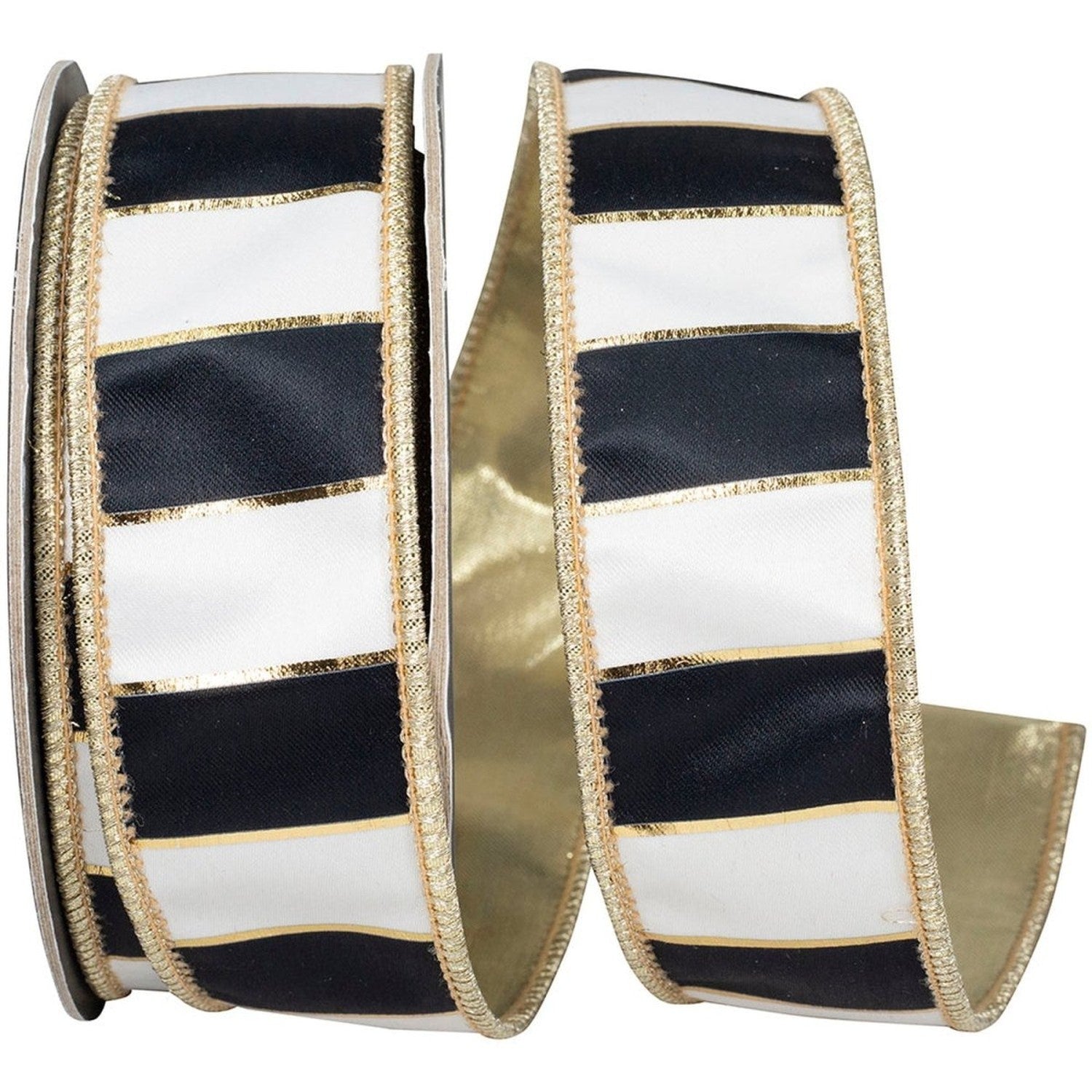 Shop For 1.5in Striped Metallic Back Ribbon: Black/Gold (10 Yards)