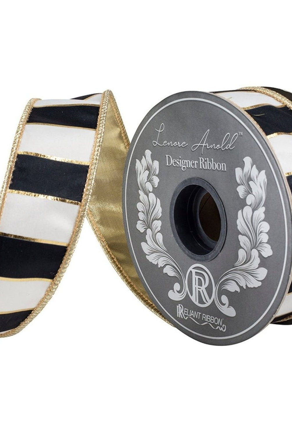 Shop For 1.5in Striped Metallic Back Ribbon: Black/Gold (10 Yards)