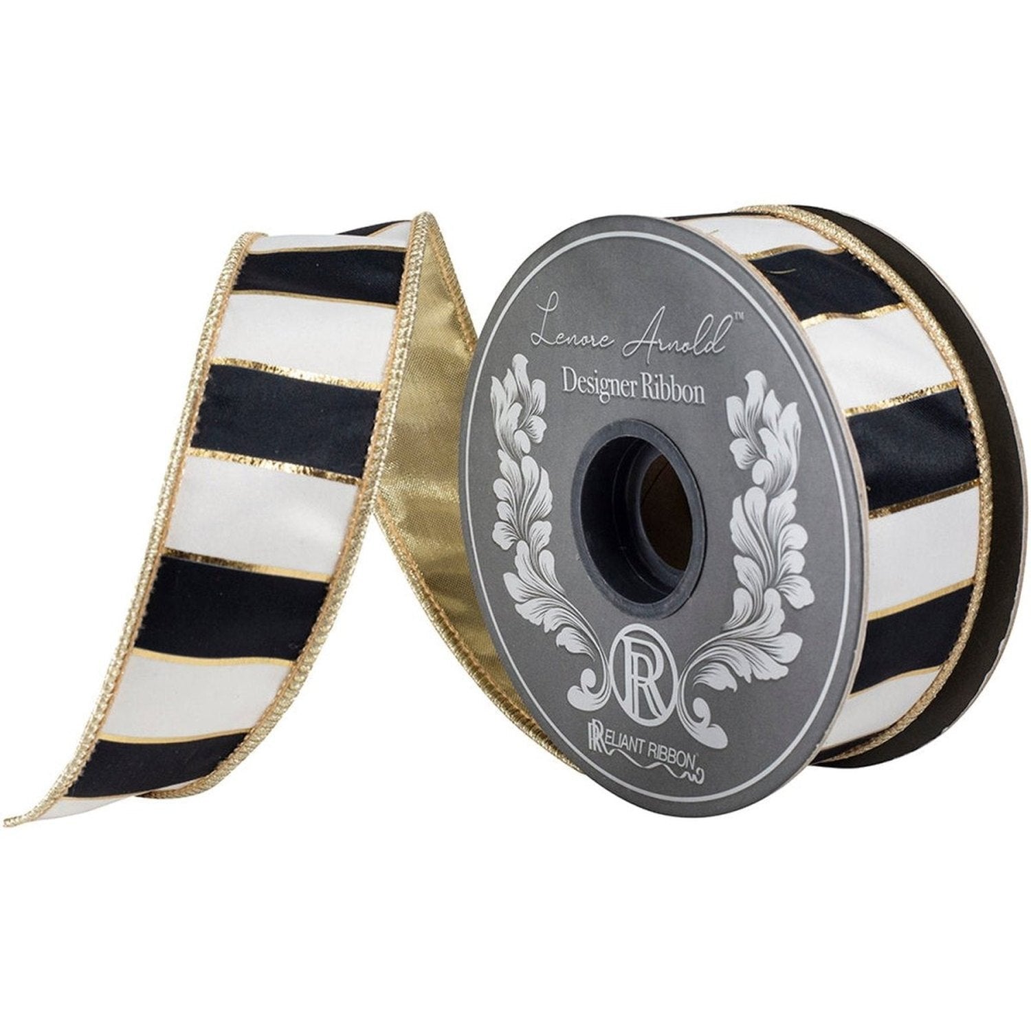 Shop For 1.5in Striped Metallic Back Ribbon: Black/Gold (10 Yards)