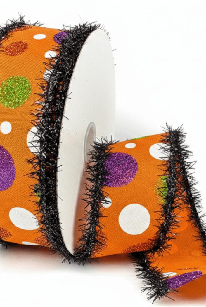 Shop For 1.5in Tinsel Edge Halloween Glitter Polka Dots Ribbon: Orange (10 Yards)