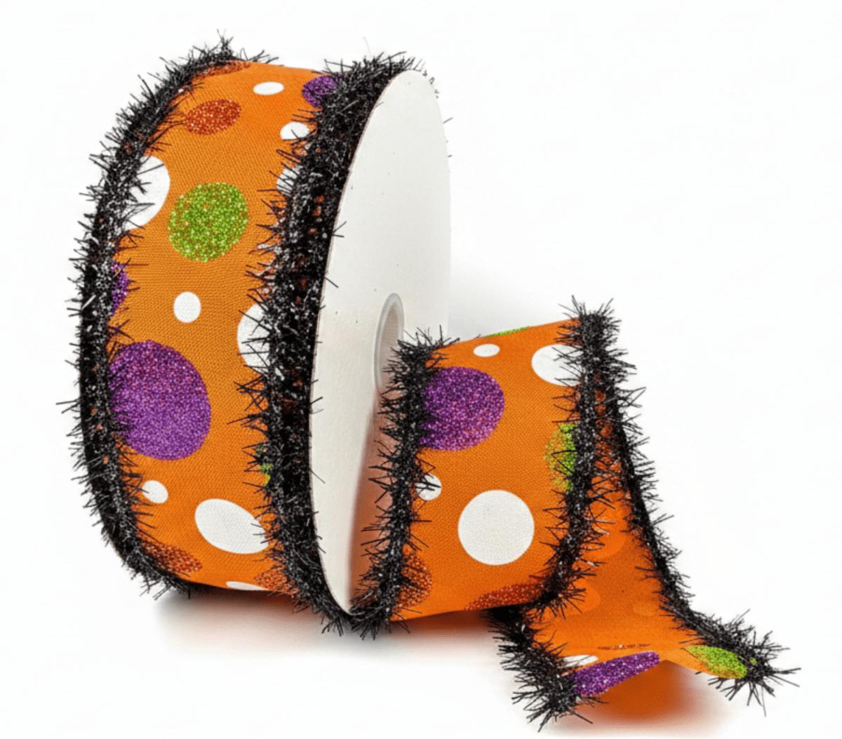 Shop For 1.5in Tinsel Edge Halloween Glitter Polka Dots Ribbon: Orange (10 Yards)