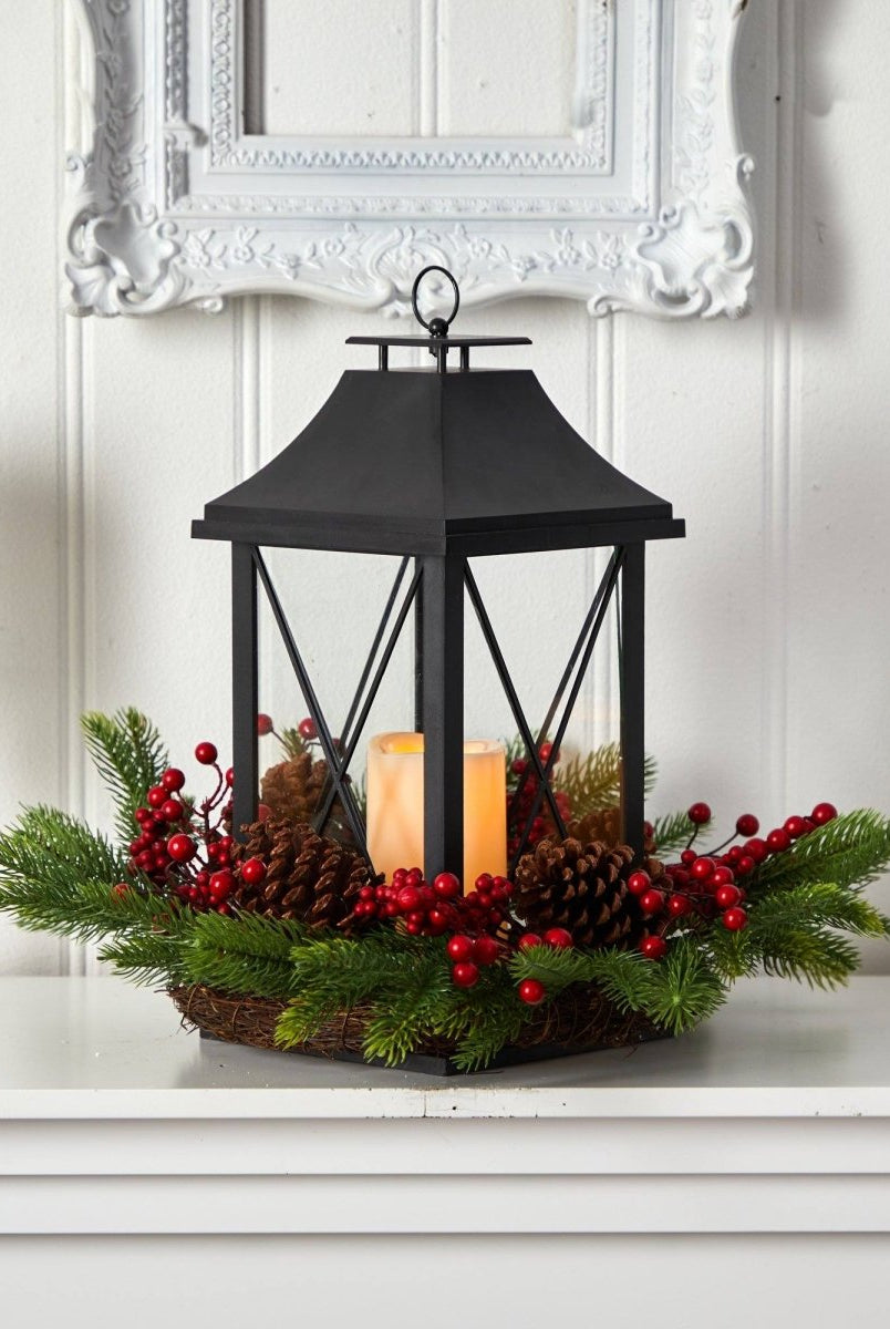 Shop For 16" Holiday Berries, Pinecones and Greenery Lantern