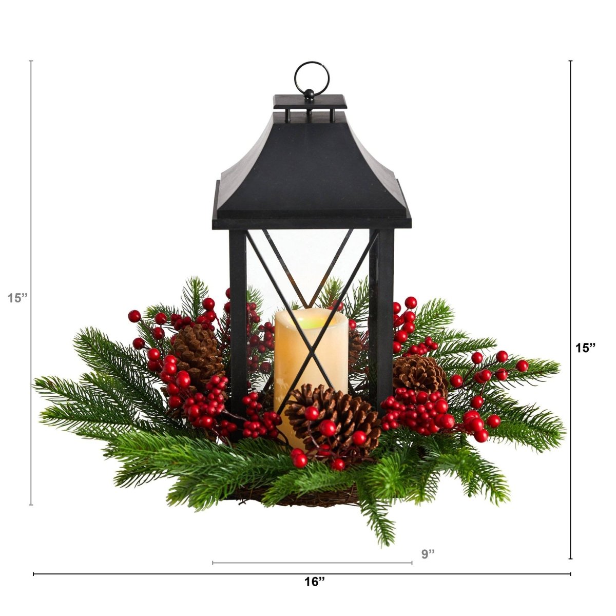 Shop For 16" Holiday Berries, Pinecones and Greenery Lantern