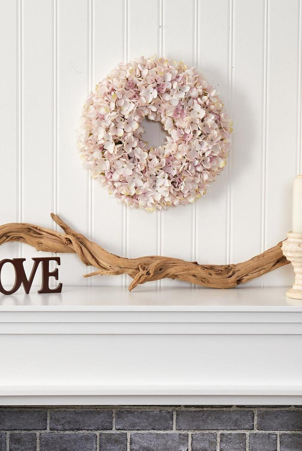 16” Hydrangea Artificial Wreath Pink & White Shades