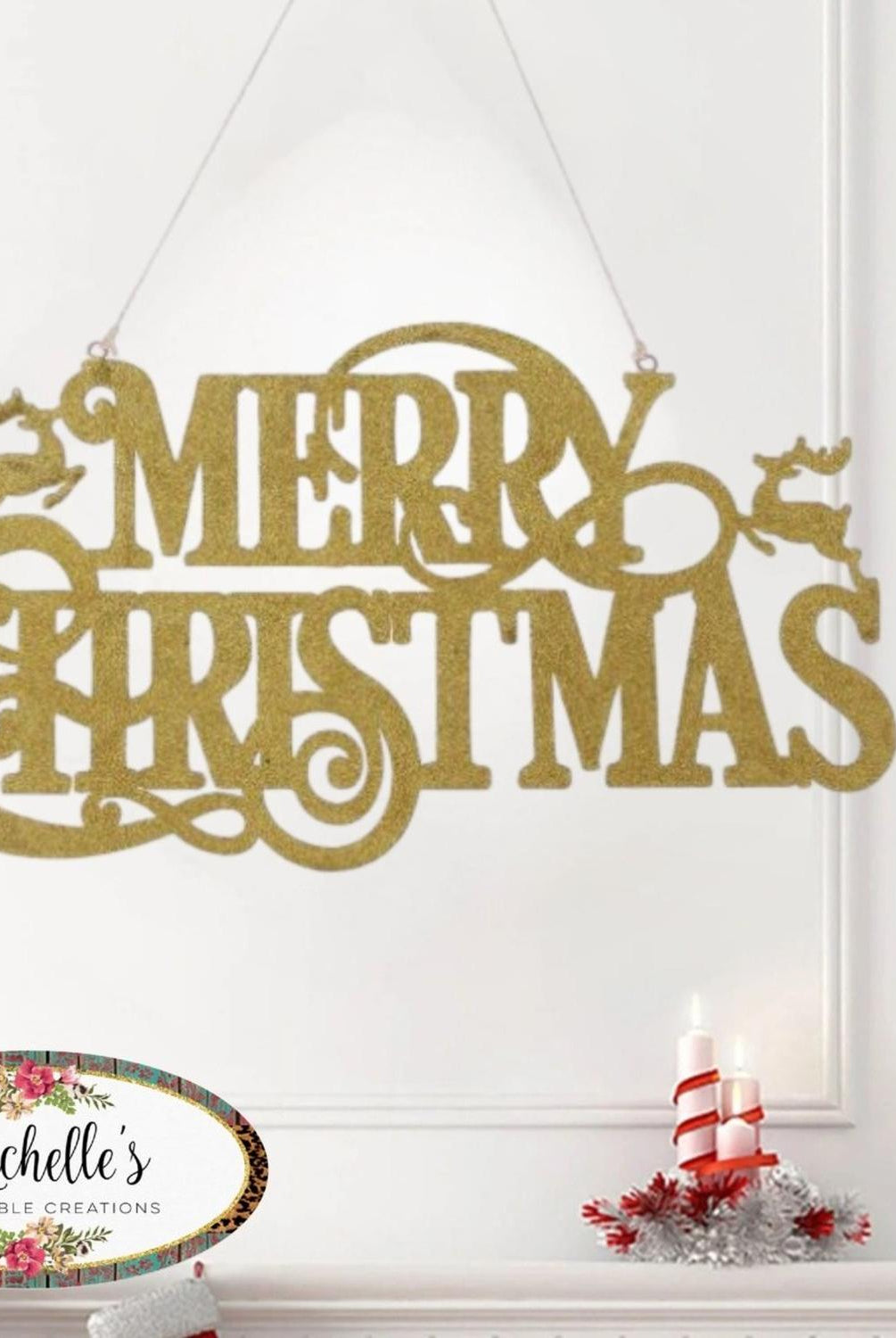 16" Metal Merry Christmas Hanger: Gold