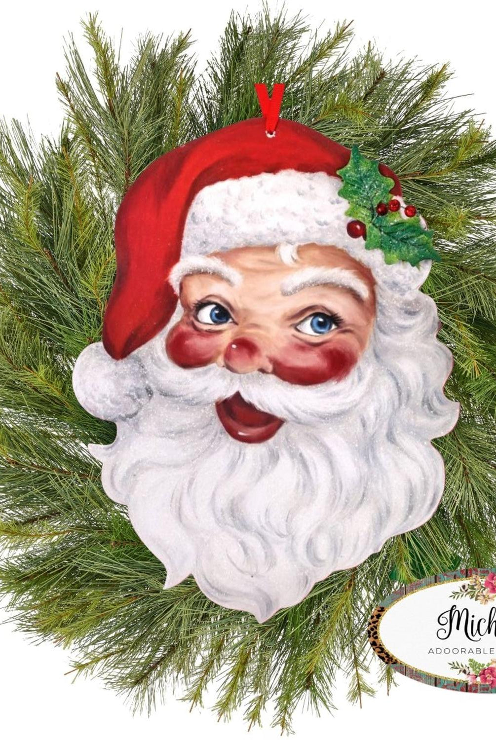 16" Retro Santa Head Ornament Wall Piece