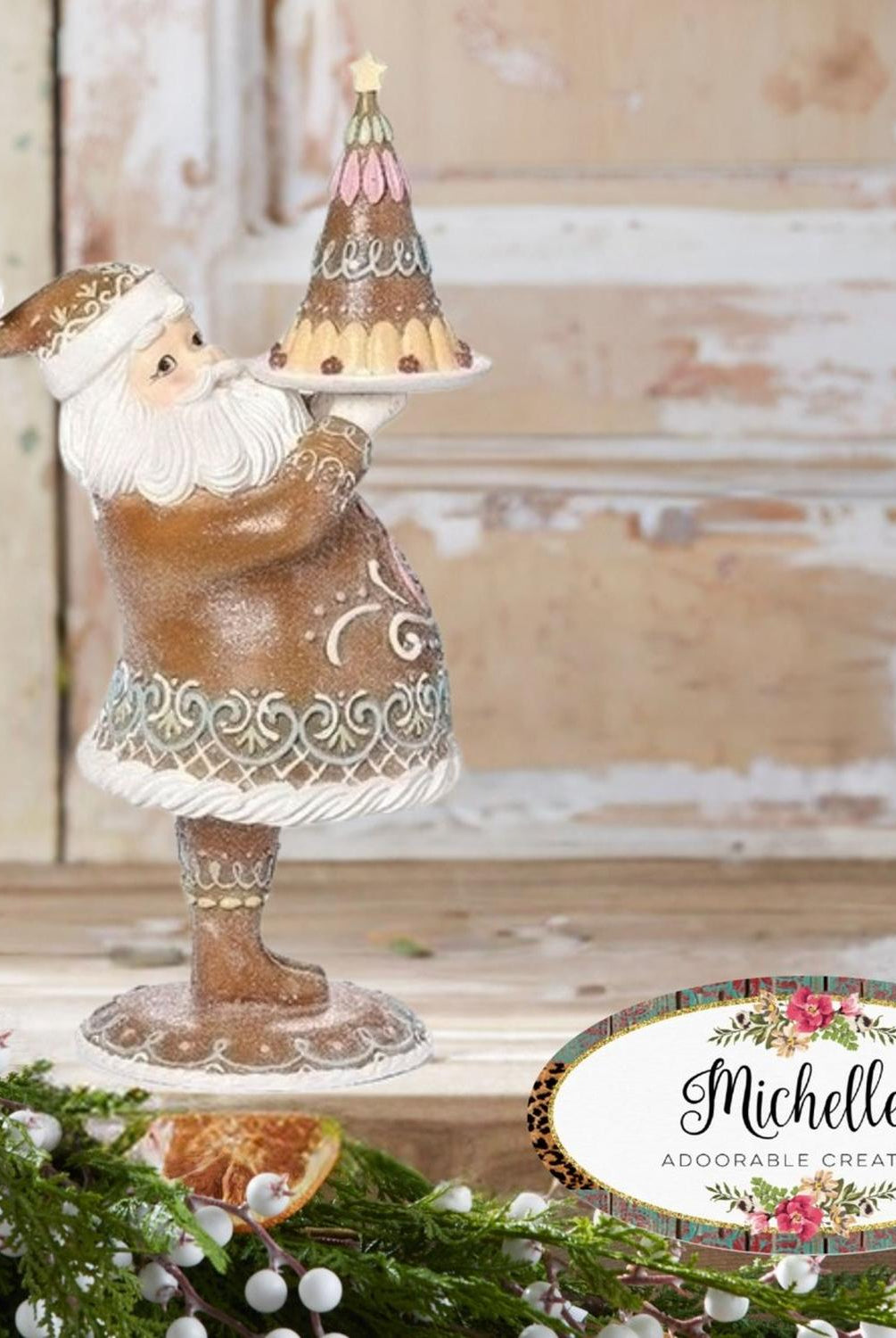 17" Gingerbread Santa with Cake (Pink)