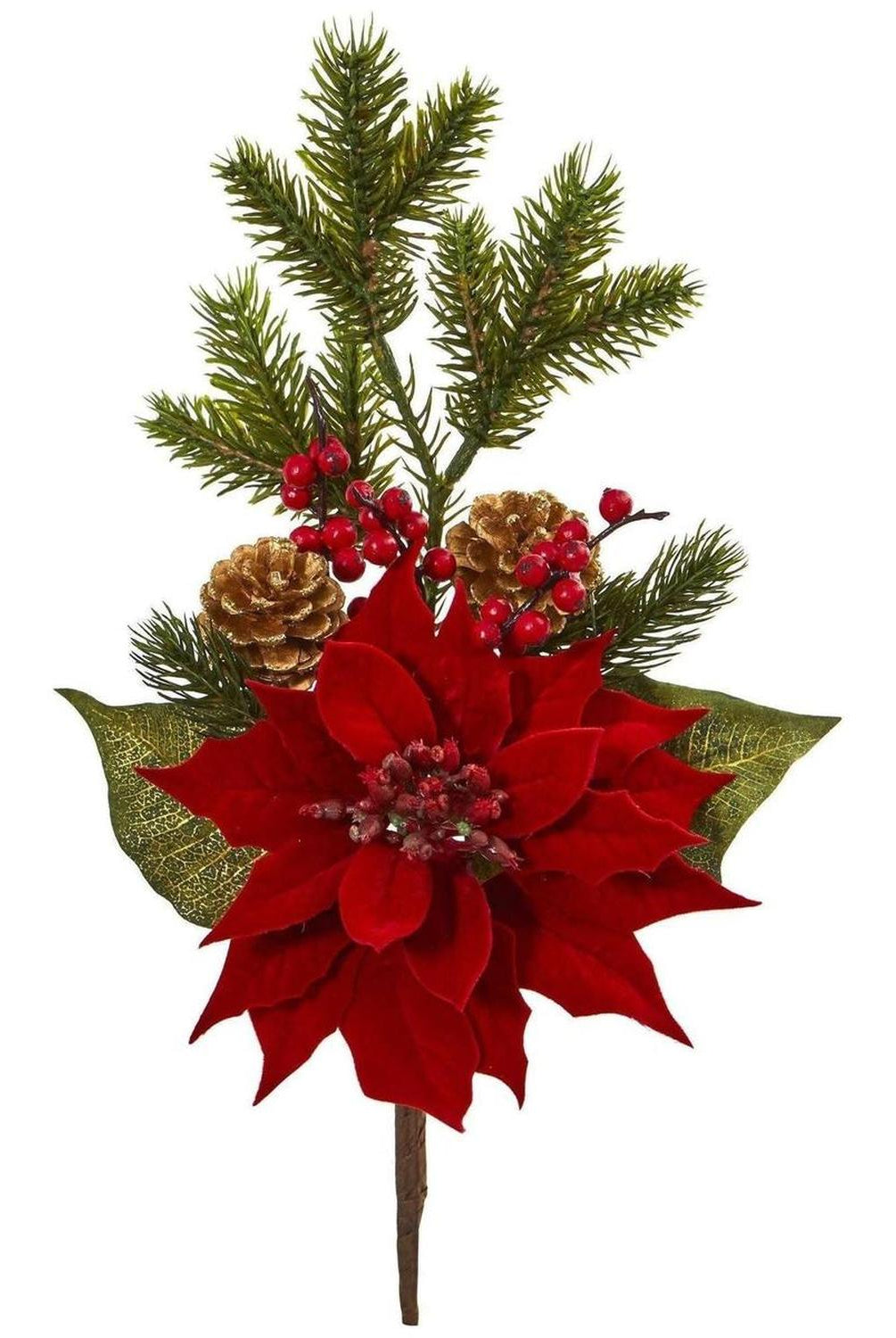 17” Poinsettia, Berry and Pine Artificial Flower Bundle (Set of 6)
