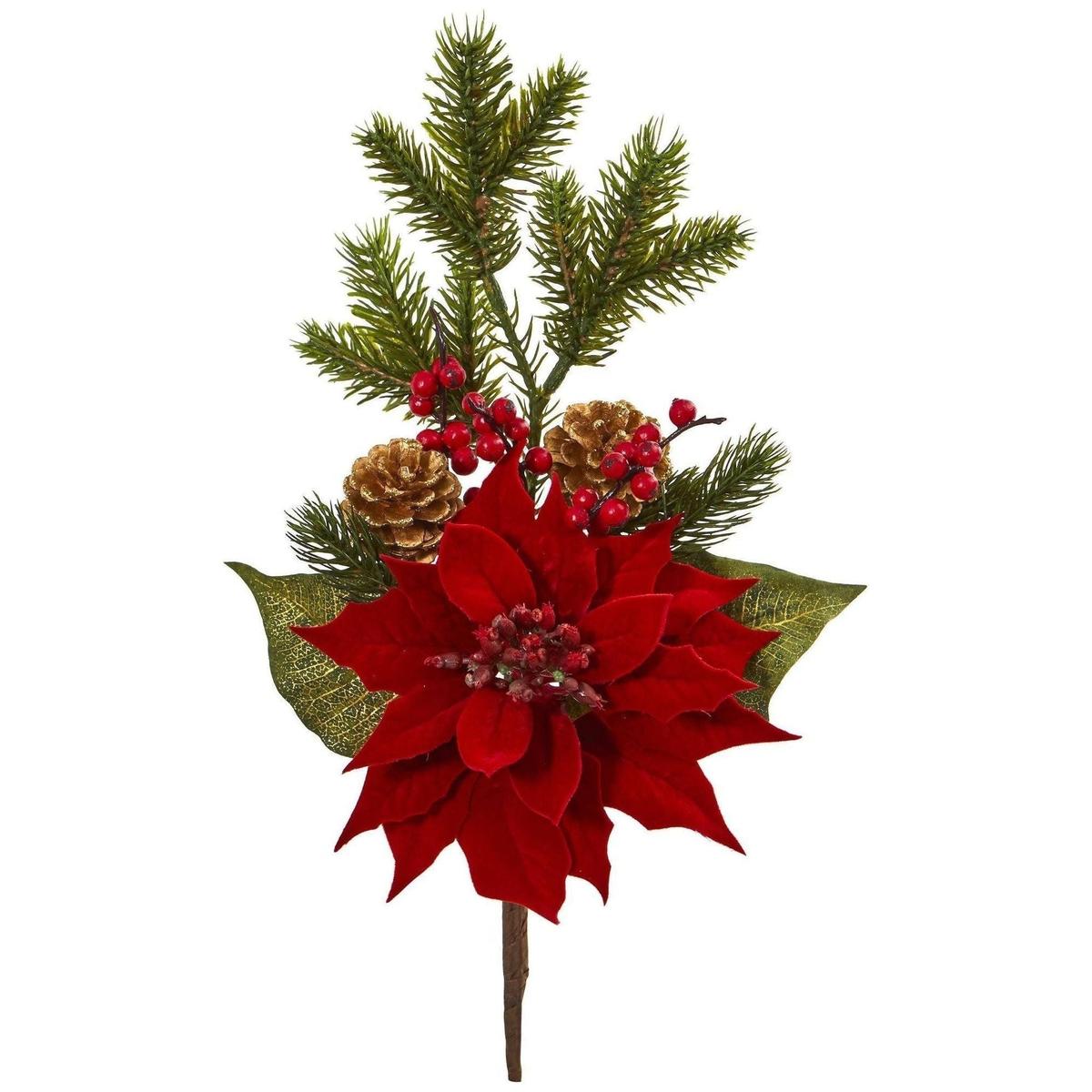 Shop For 17” Poinsettia, Berry and Pine Artificial Flower Bundle (Set of 6)