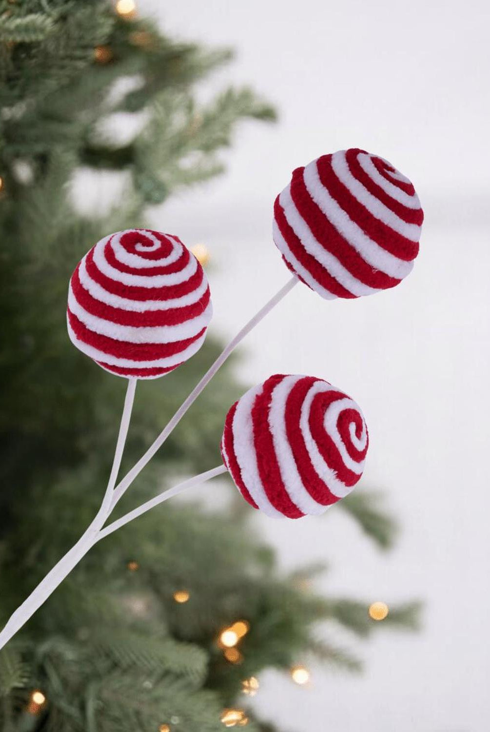 18" Chenille Striped Ball Pick: Red