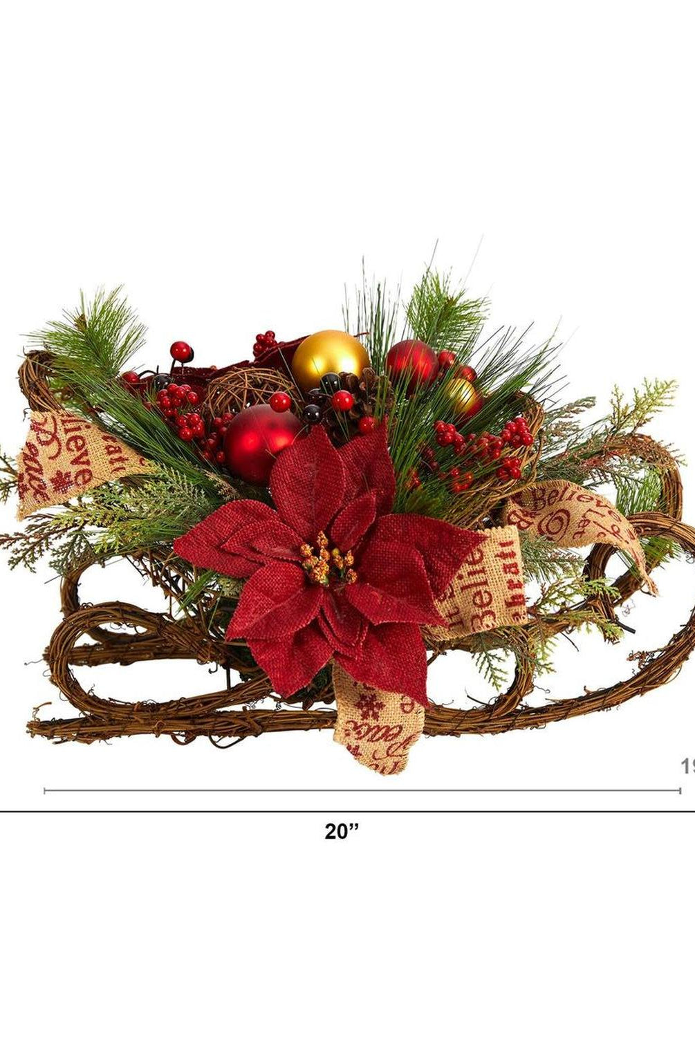 18” Christmas Sleigh with Poinsettia Arrangement