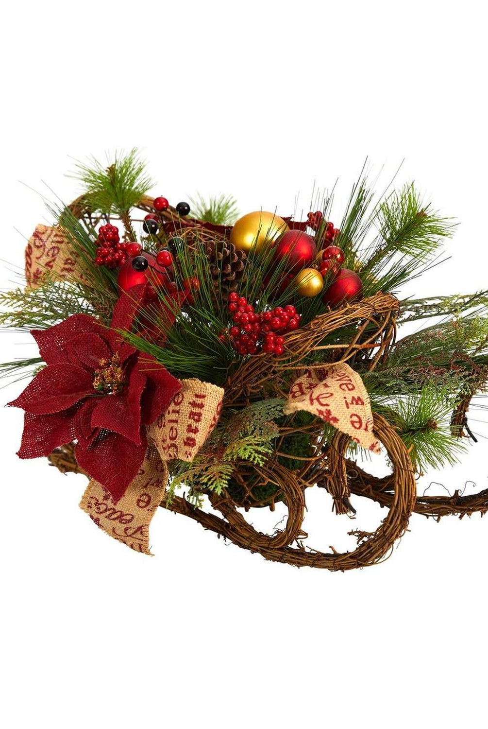 18” Christmas Sleigh with Poinsettia Arrangement