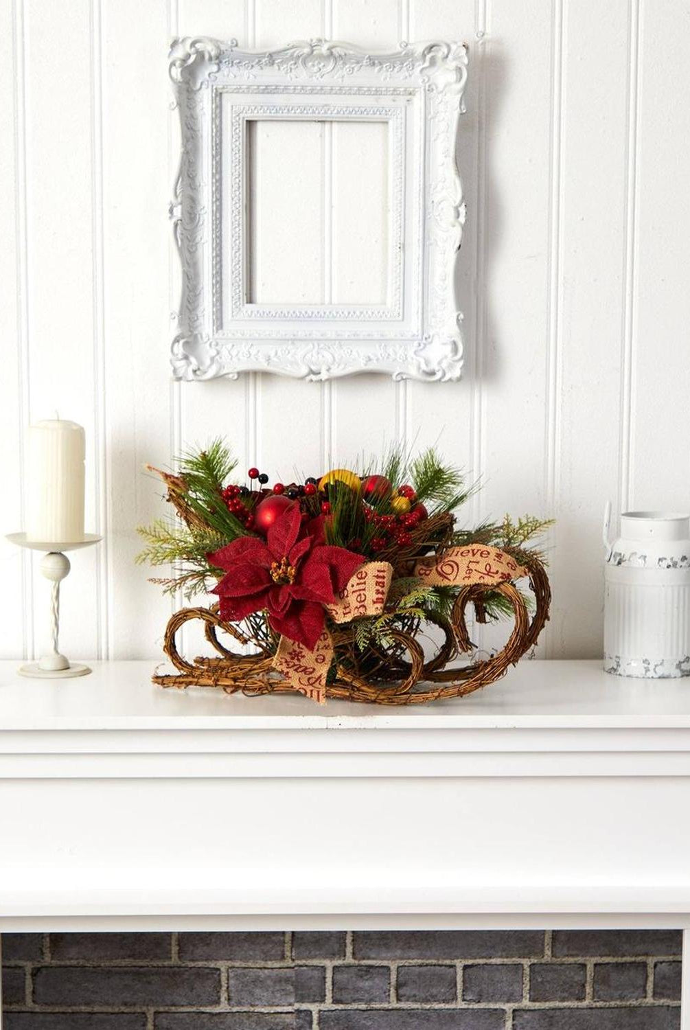 18” Christmas Sleigh with Poinsettia Arrangement