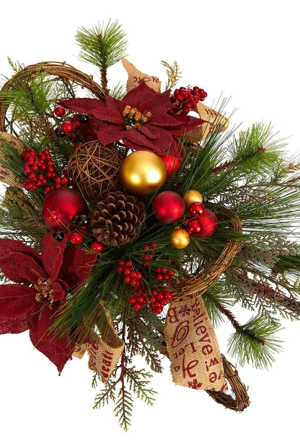 18” Christmas Sleigh with Poinsettia Arrangement