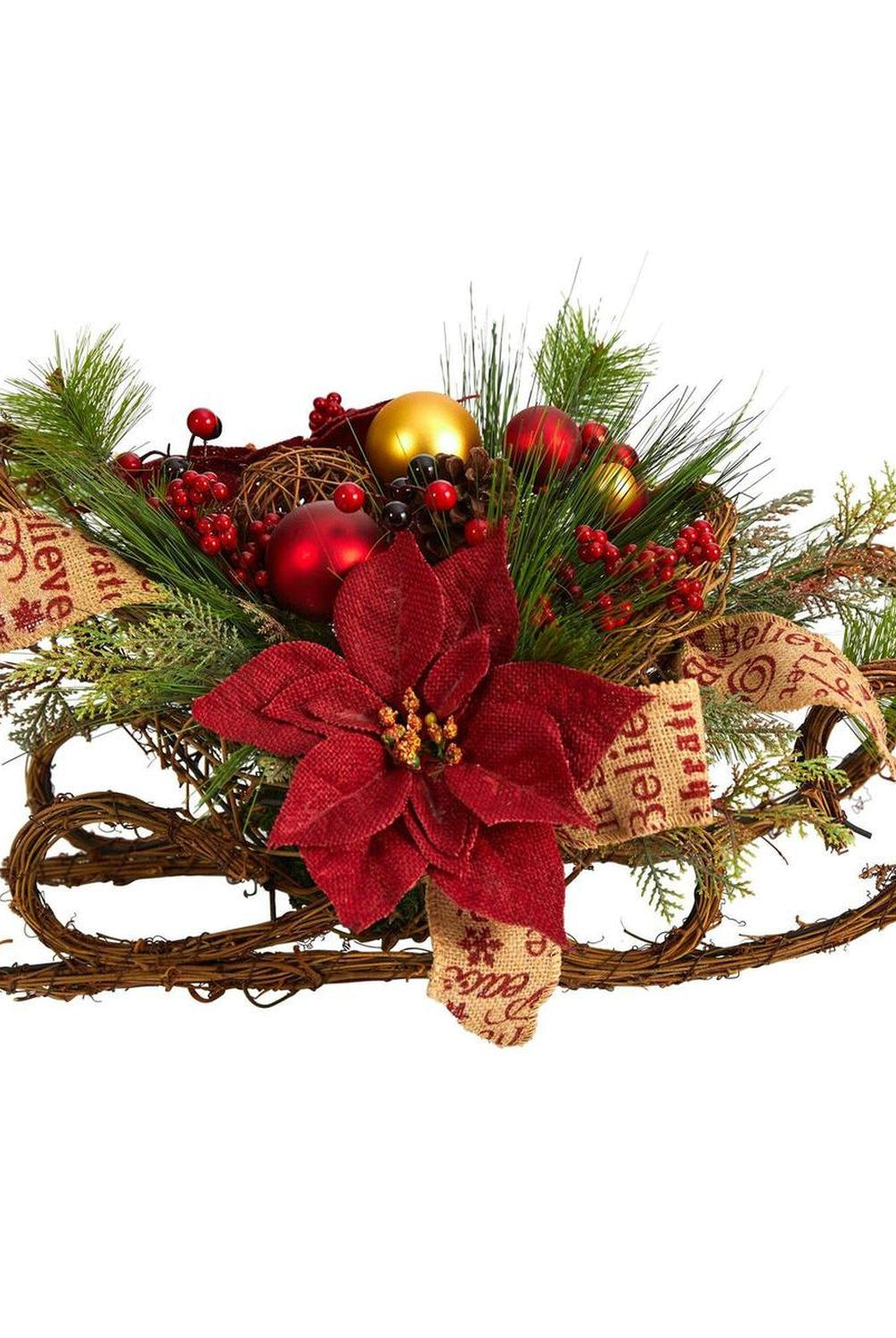 18” Christmas Sleigh with Poinsettia Arrangement