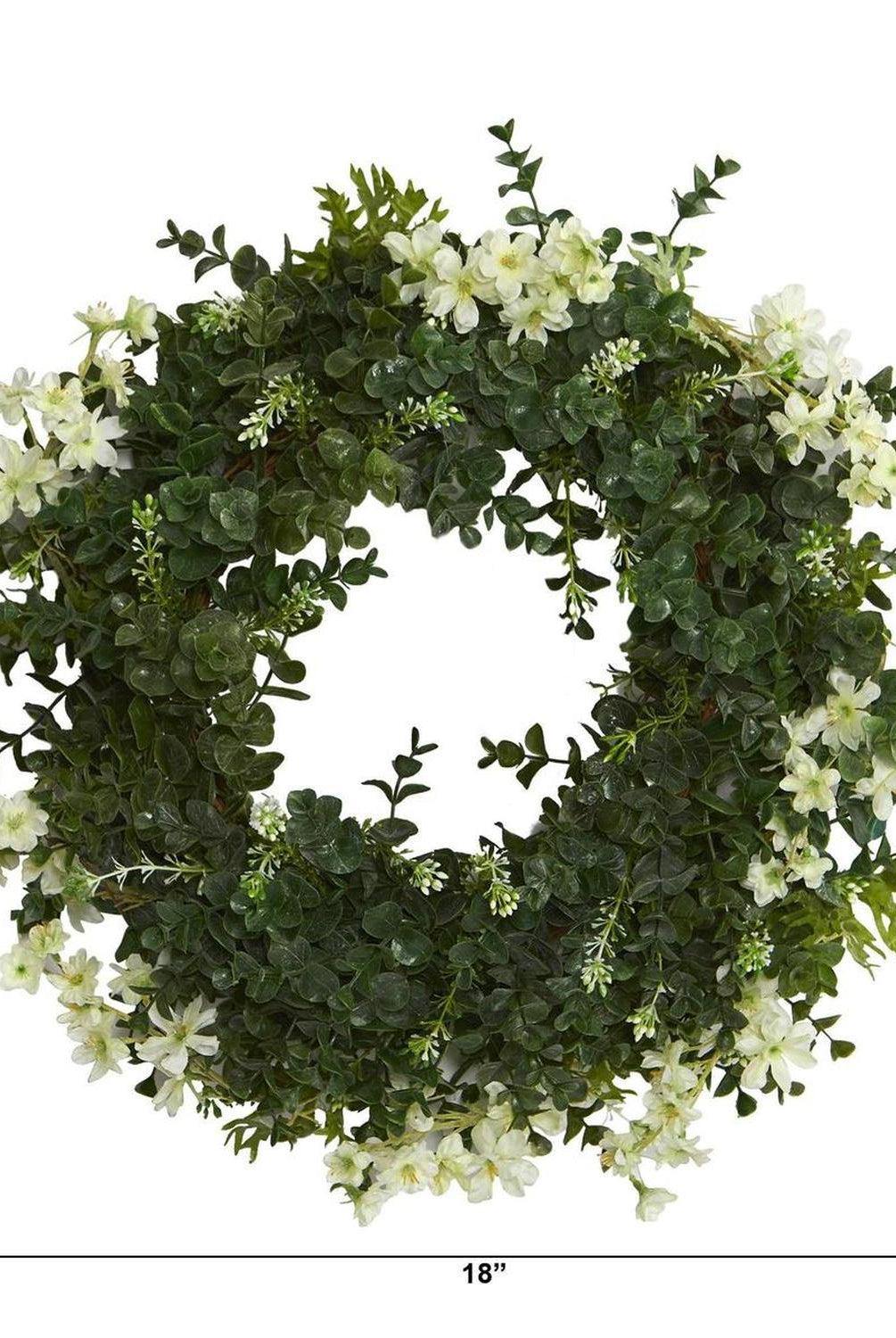 18” Eucalyptus and Dancing Daisy Double Ring Artificial Wreath with Twig Base