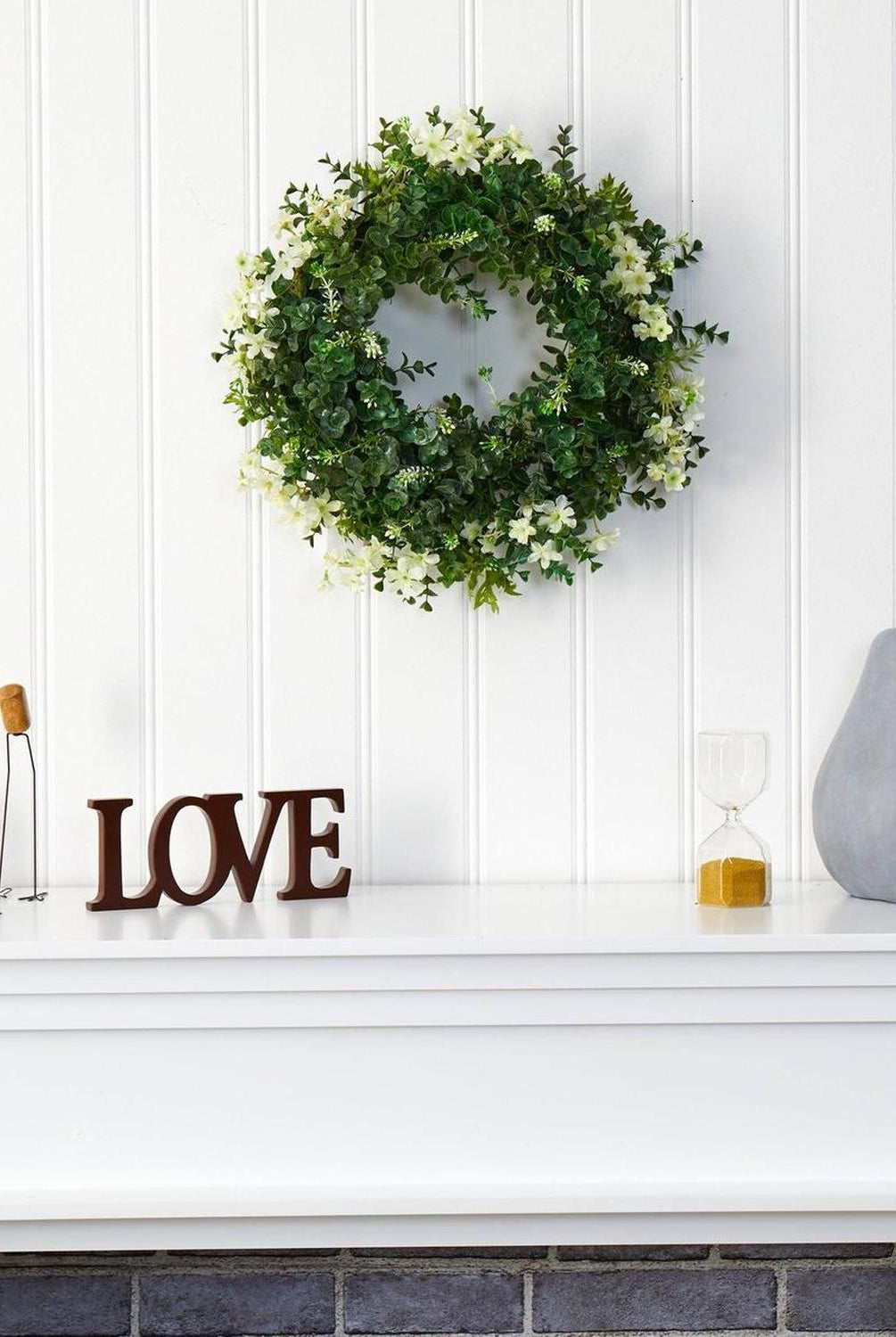 18” Eucalyptus and Dancing Daisy Double Ring Artificial Wreath with Twig Base