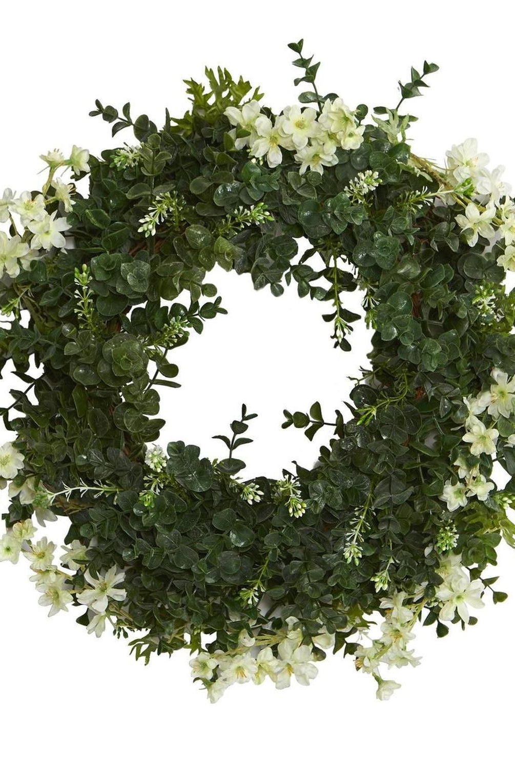 18” Eucalyptus and Dancing Daisy Double Ring Artificial Wreath with Twig Base