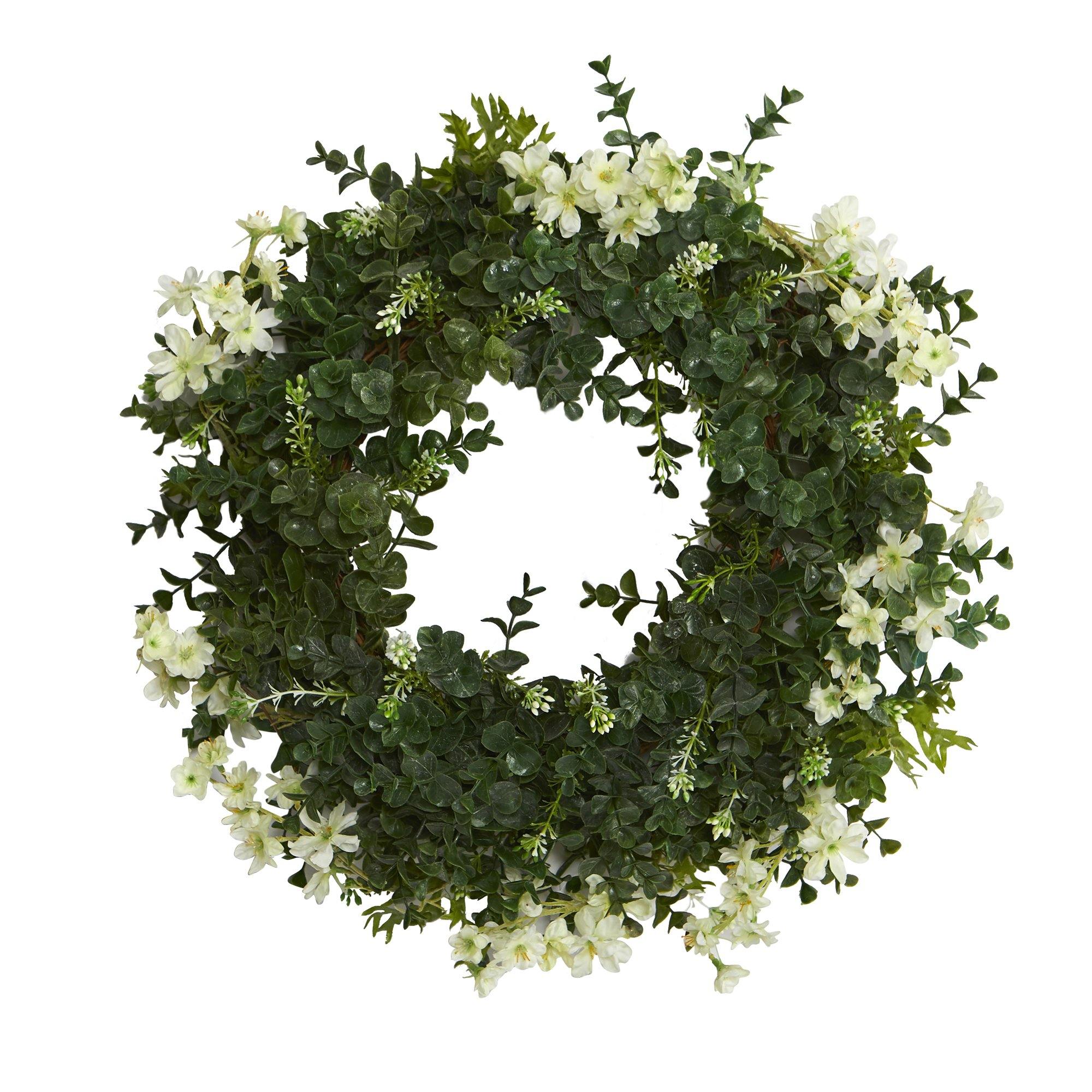 Shop For 18” Eucalyptus and Dancing Daisy Artificial Wreath