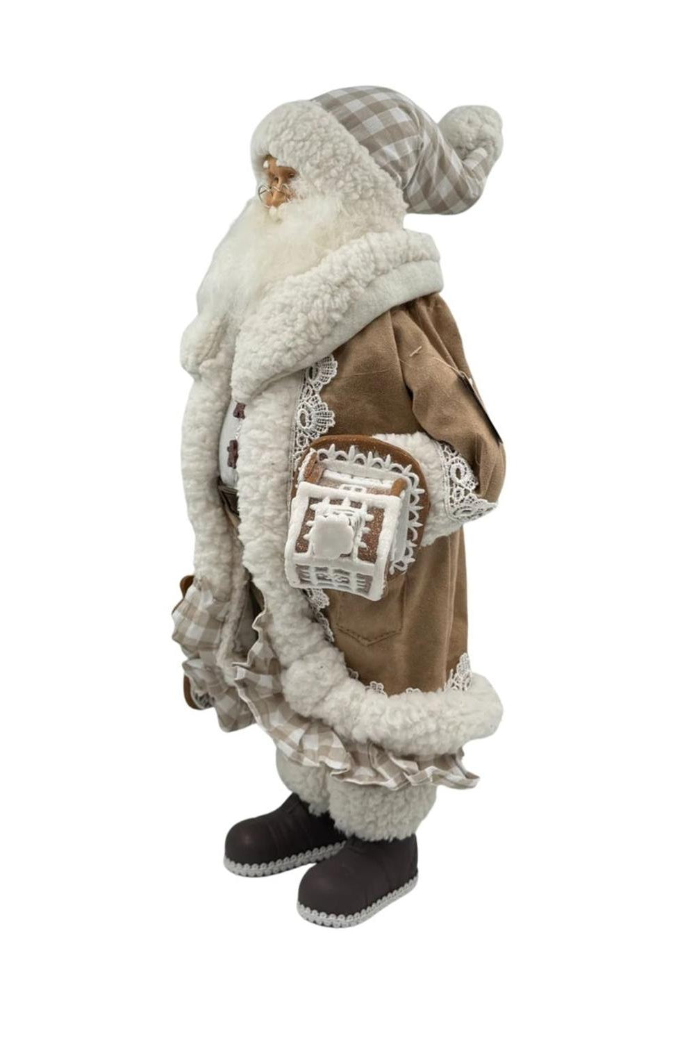 18" Gingham Gingerbread Christmas Santa Figure