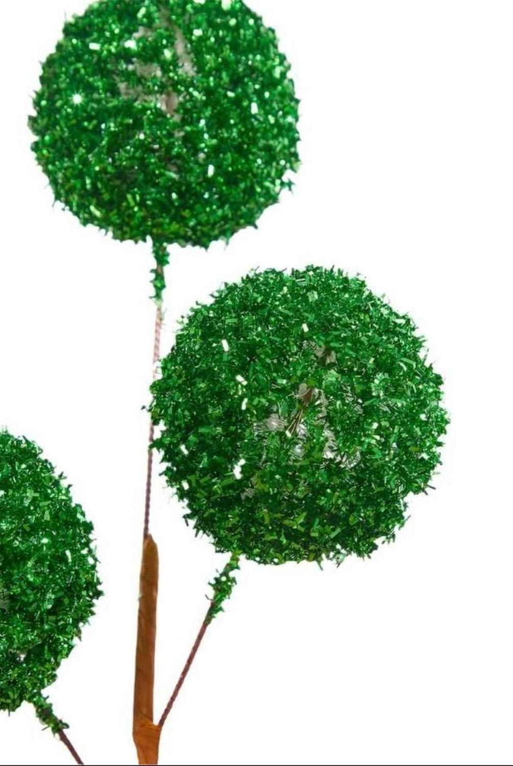 18" Green Tinsel Ball Pick