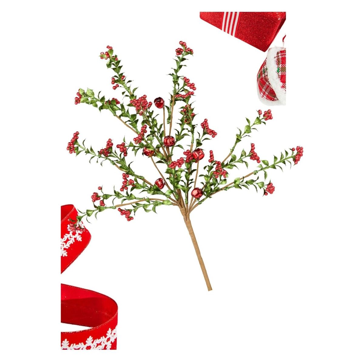 Shop For 18" Jingle Bell Berry Leaf Spray: Red/Green