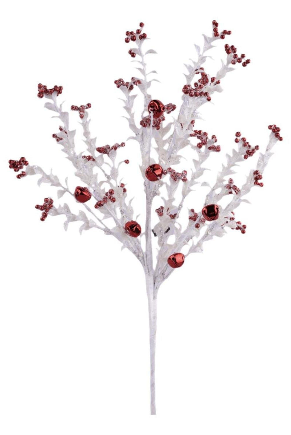 18" Jingle Bell Berry Leaf Spray: White/Red