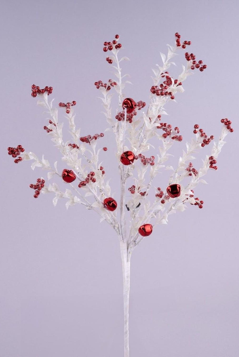 18" Jingle Bell Berry Leaf Spray: White/Red