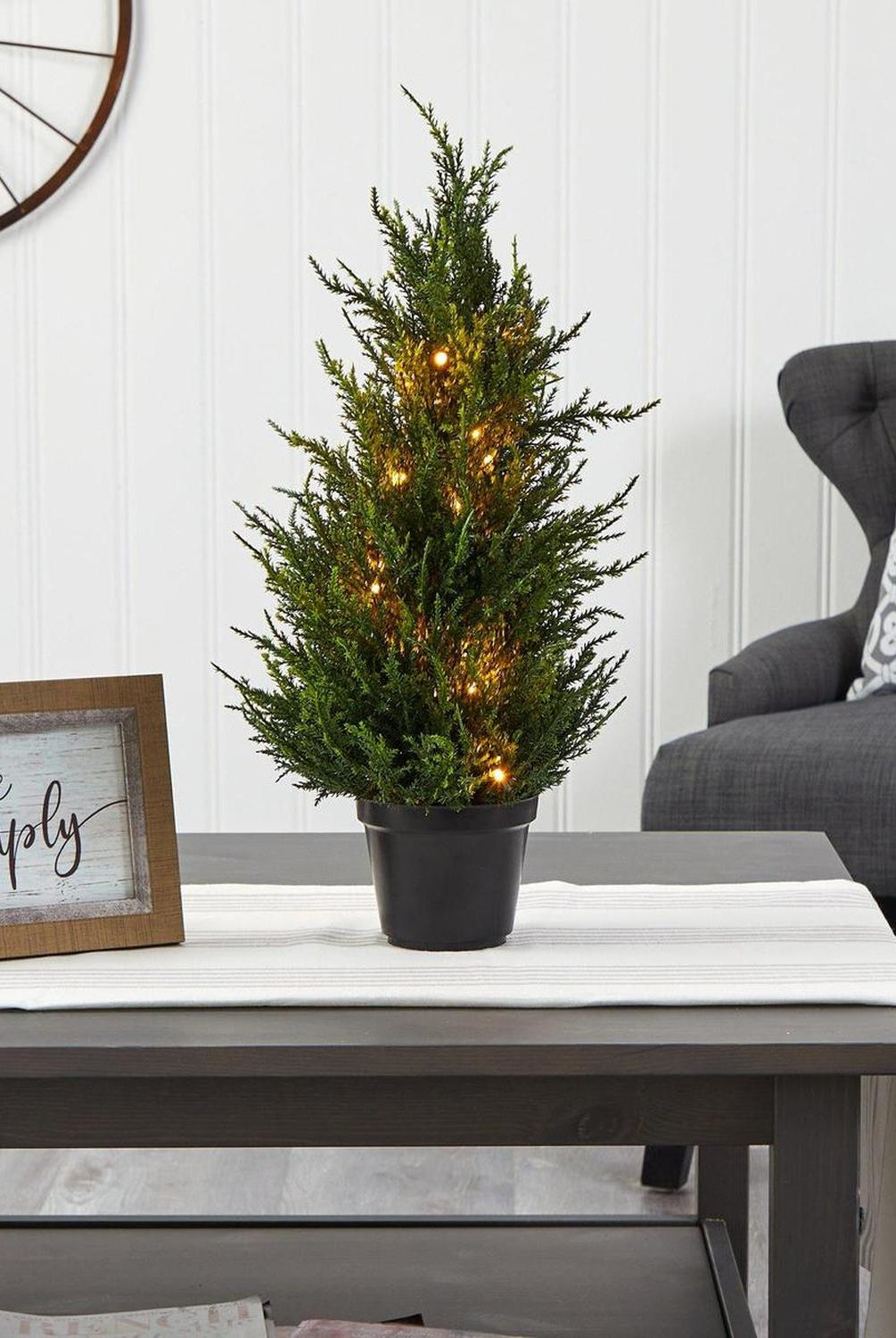 18” Cedar Artificial Tree with LED Lights UV Resistant (Indoor/Outdoor)