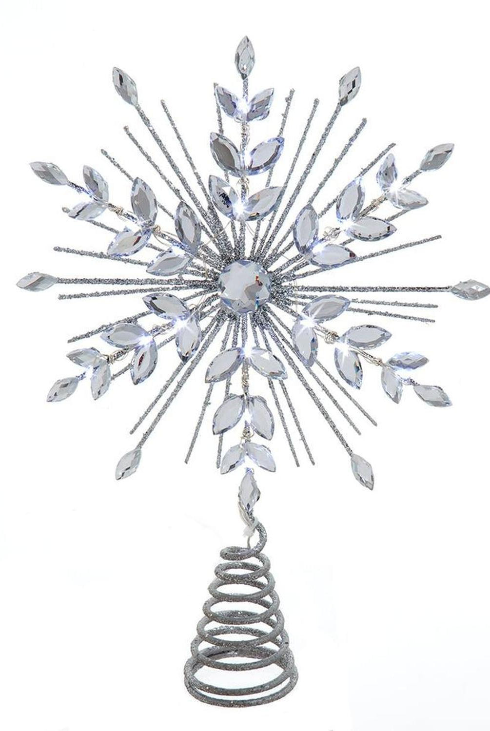 18-Light Cool White LED Silver Glittered Snowflake Tree Topper