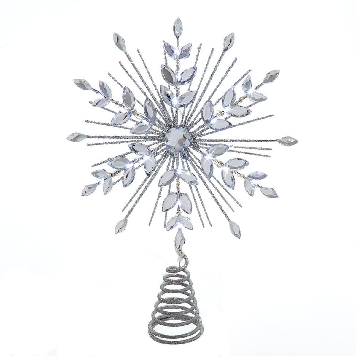 Shop For 18 - Light Cool White LED Silver Glittered Snowflake Tree Topper