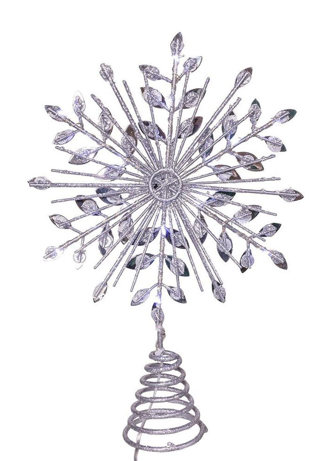 18-Light Cool White LED Silver Glittered Snowflake Tree Topper