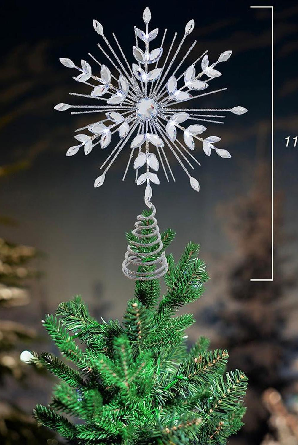 18-Light Cool White LED Silver Glittered Snowflake Tree Topper