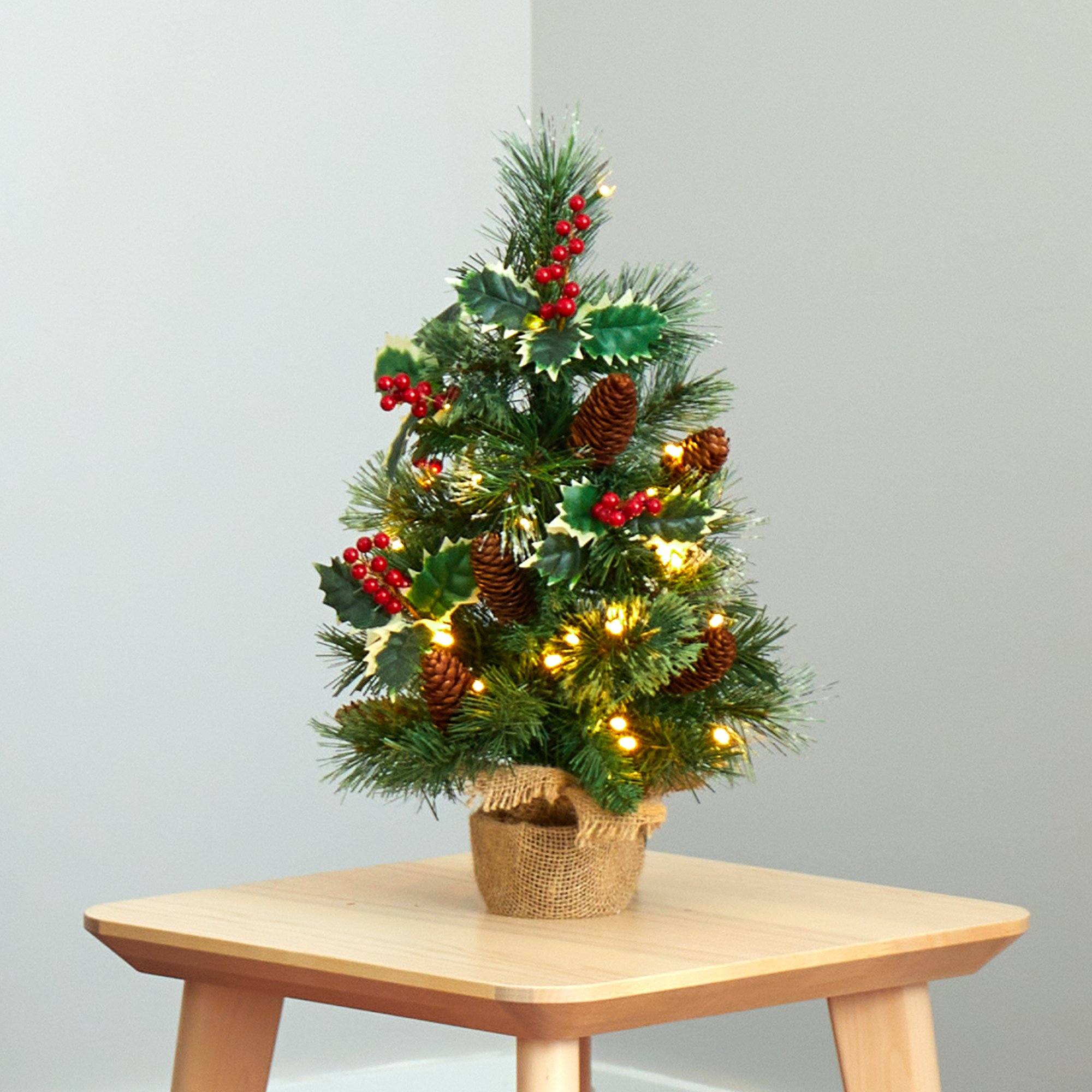 Shop For 18” Mixed Pine Holly Berries Artificial Christmas Tree