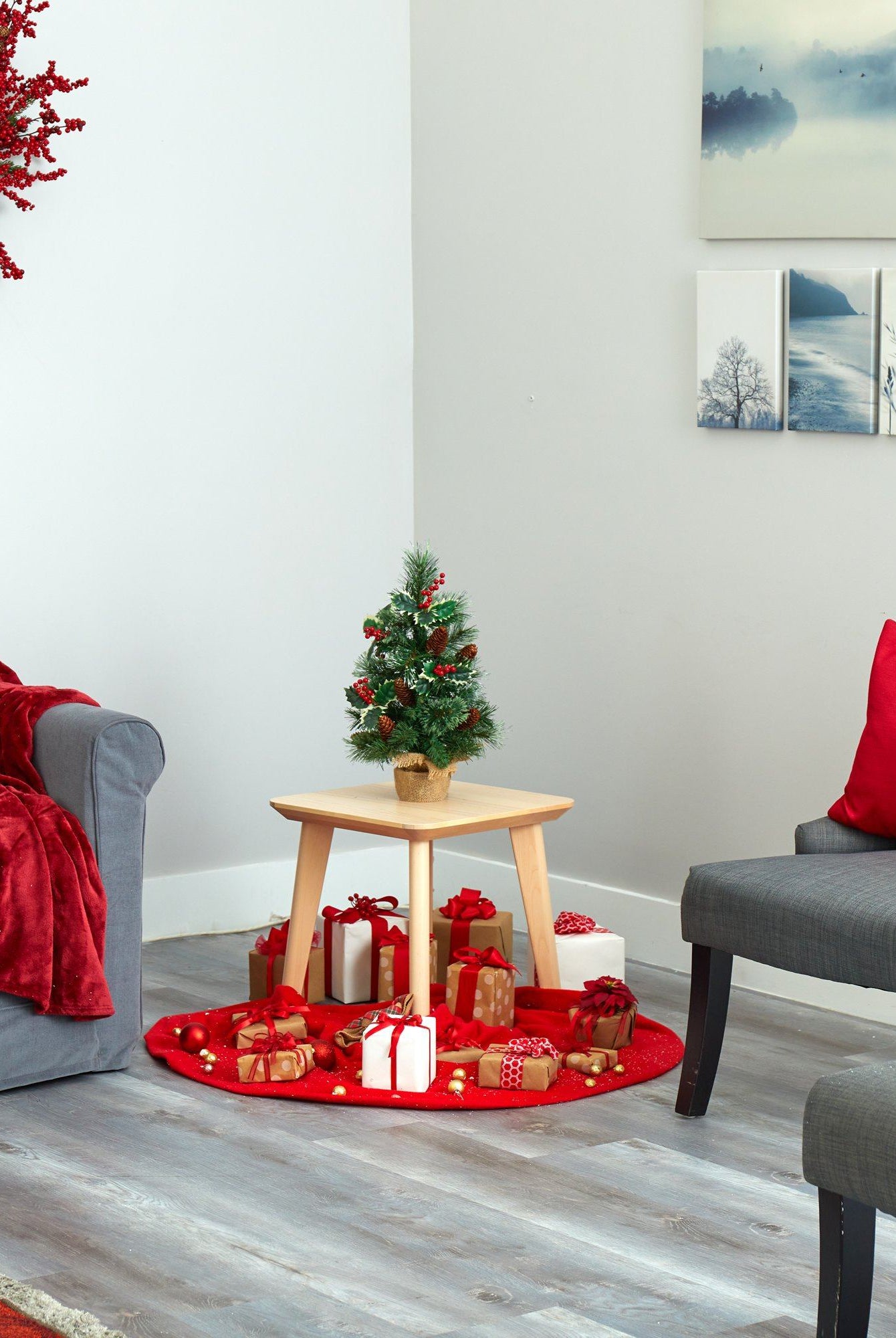 Shop For 18” Mixed Pine Holly Berries Artificial Christmas Tree