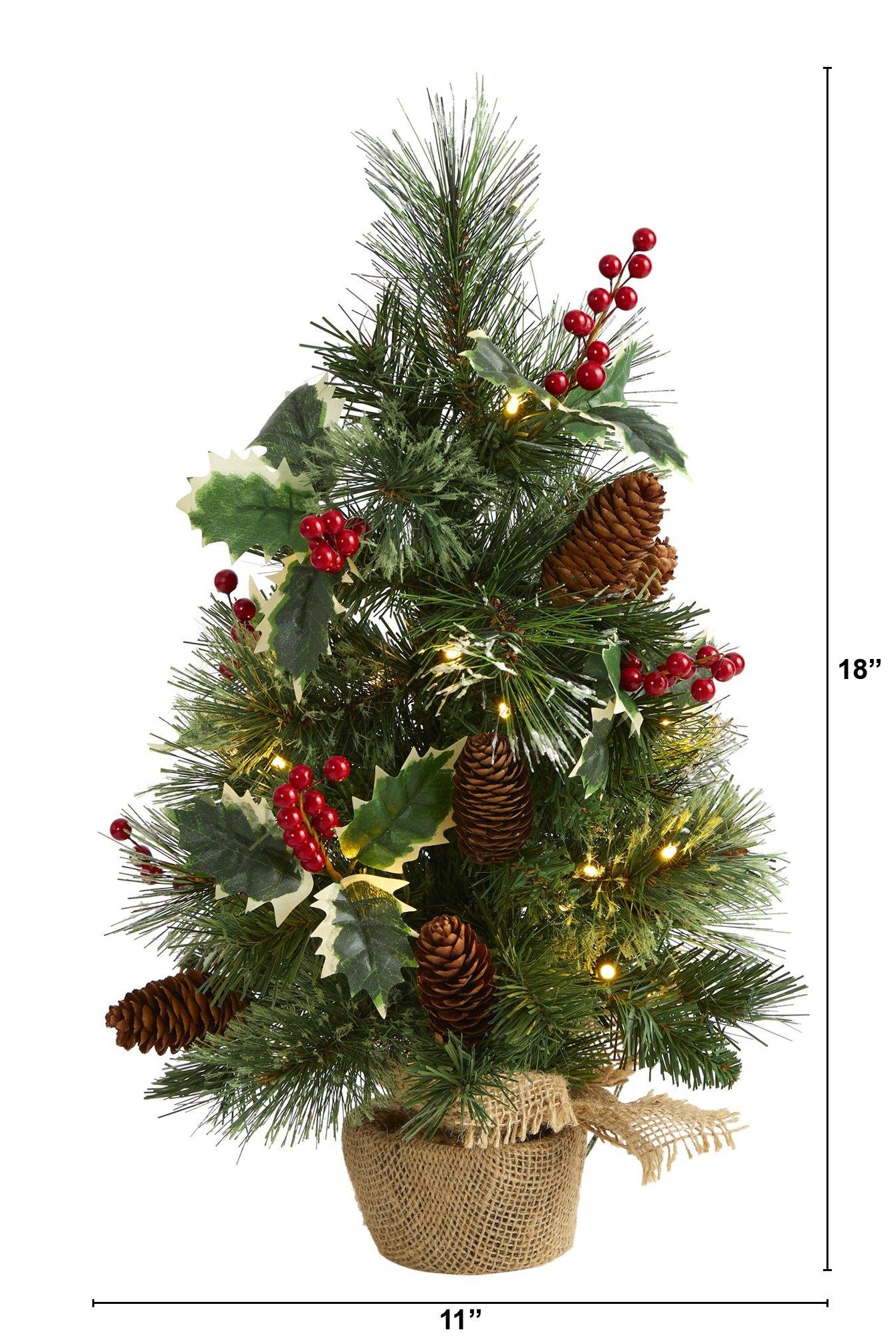 Shop For 18” Mixed Pine Holly Berries Artificial Christmas Tree