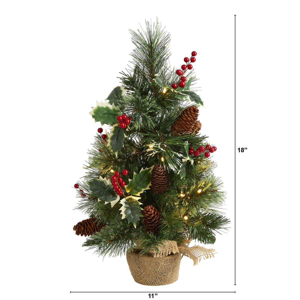 Shop For 18” Mixed Pine Holly Berries Artificial Christmas Tree
