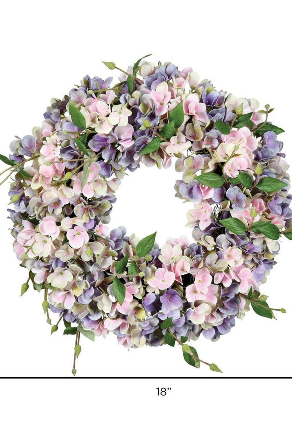 18in Artificial Blue Pink Hydrangea Wreath