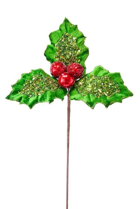 Shop For 18in Jewel Glitter Holly Berry Stem: Green