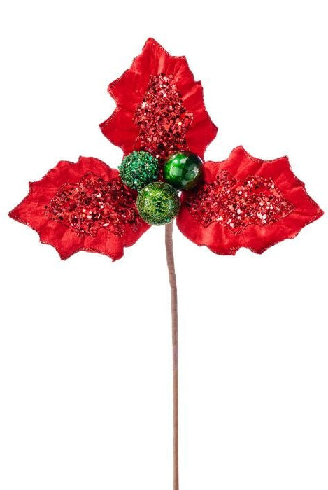 Shop For 18in Jewel Glitter Holly Berry Stem: Red