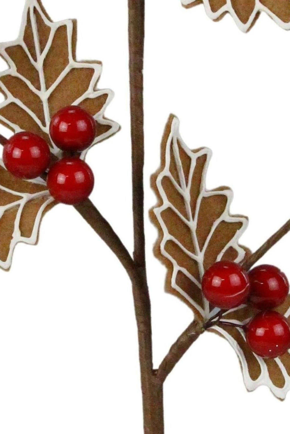 19" Gingerbread Holly Leaf Spray