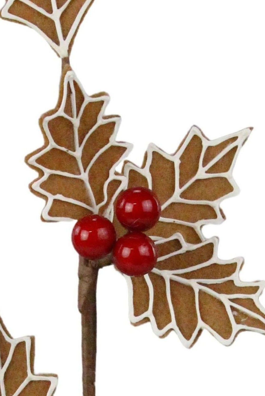 19" Gingerbread Holly Leaf Spray