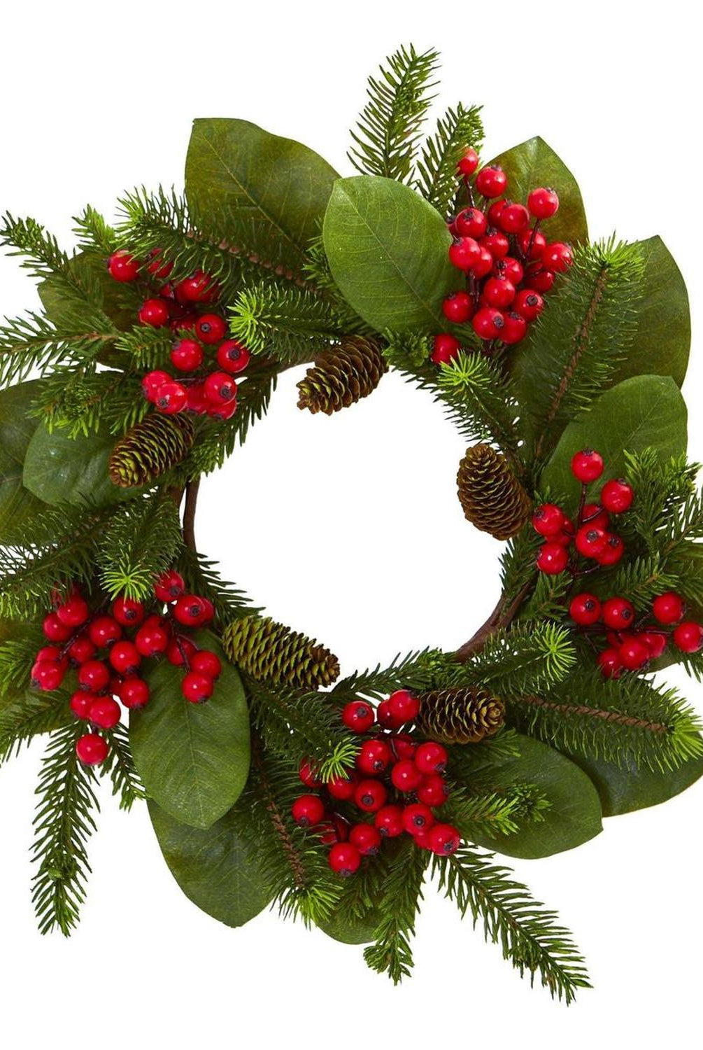 19” Magnolia Leaf, Berry and Pine Artificial Wreath