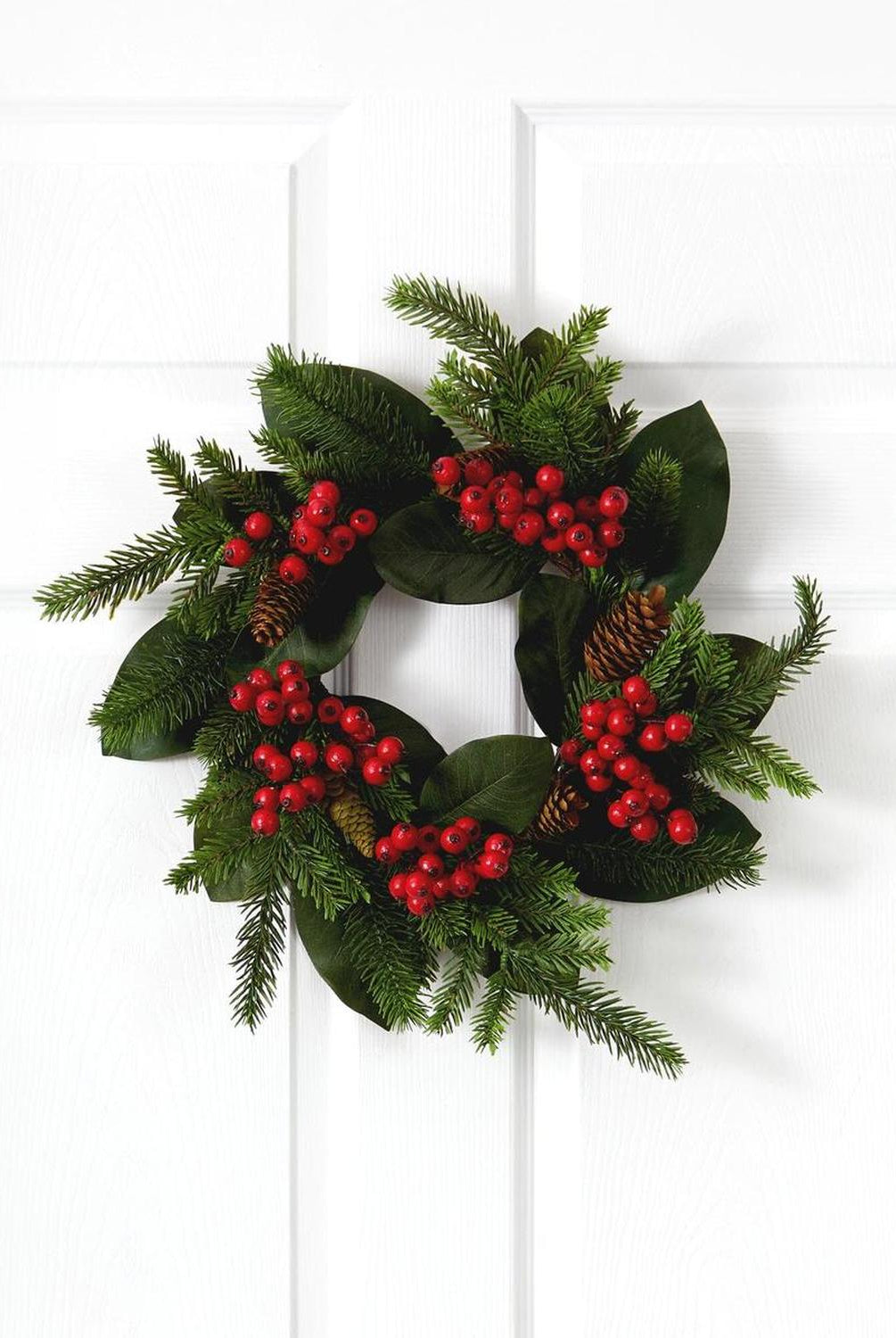 19” Magnolia Leaf, Berry and Pine Artificial Wreath